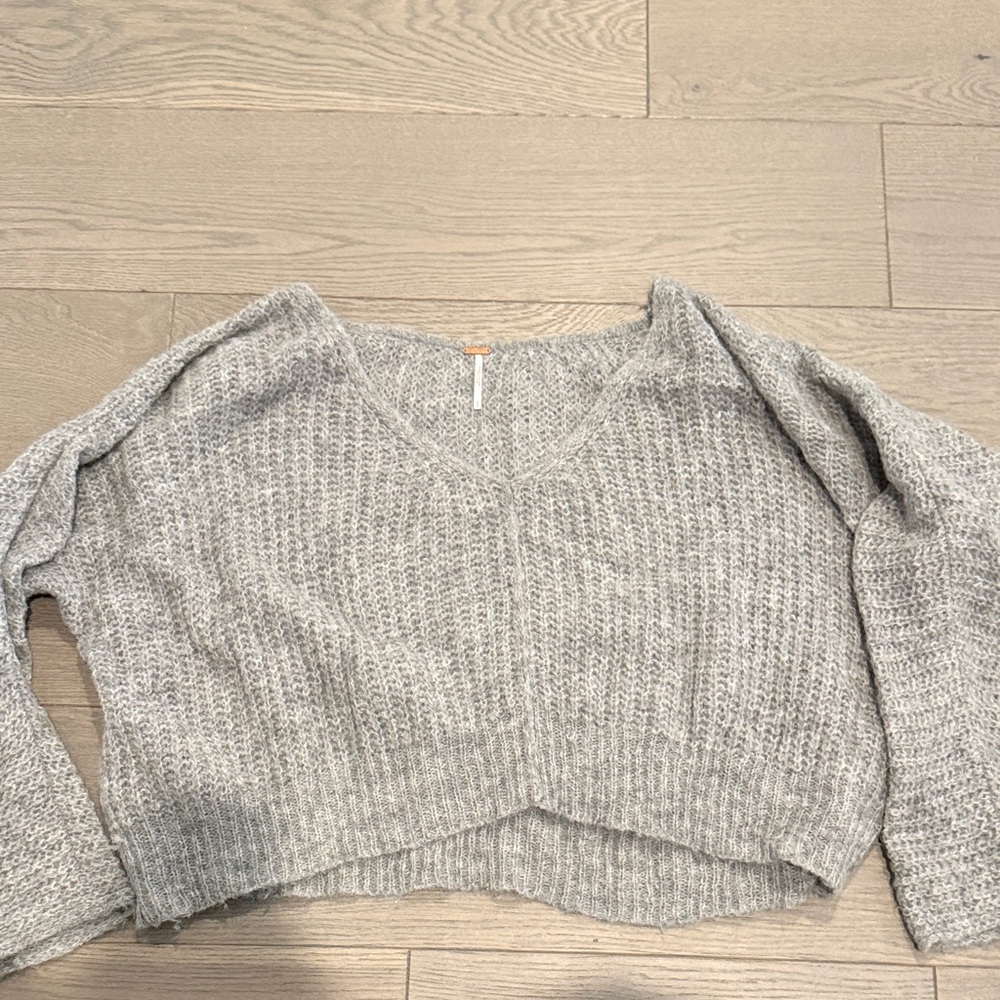 Free People Gray V-Neck Sweater